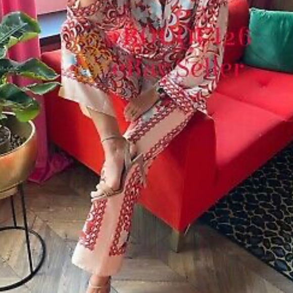 Zara Patchwork Pant Multicolored Trouser Sz XL silky high waist pink NEW - Picture 6 of 7